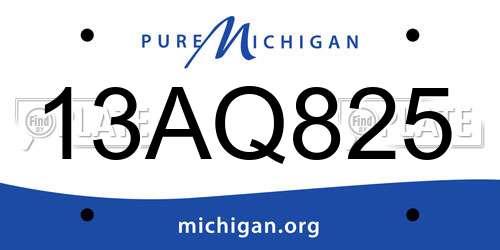 13AQ825 Michigan License Plate