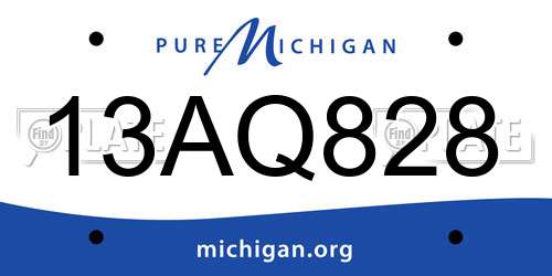13AQ828 Michigan License Plate