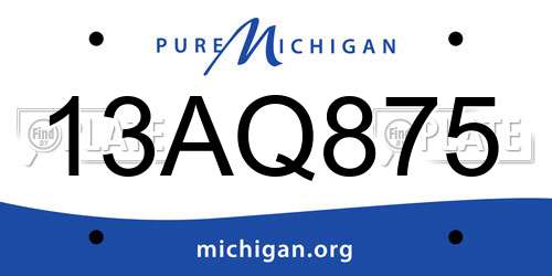 13AQ875 Michigan License Plate