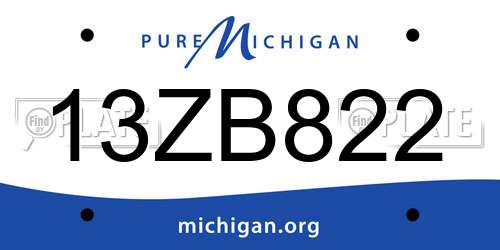 13ZB822 Michigan License Plate