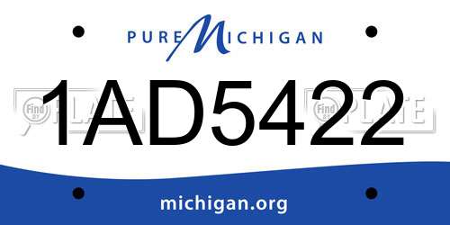 1AD5422 Michigan License Plate