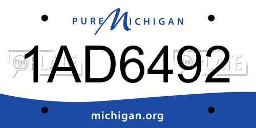 1AD6492 Michigan License Plate