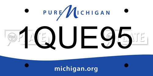 1QUE95 Michigan License Plate