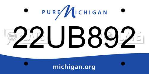 22UB892 Michigan License Plate
