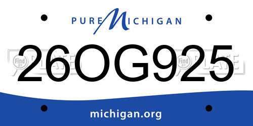 26OG925 Michigan License Plate