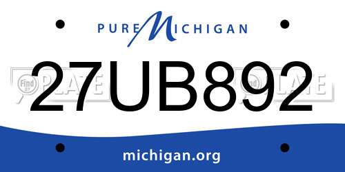 27UB892 Michigan License Plate