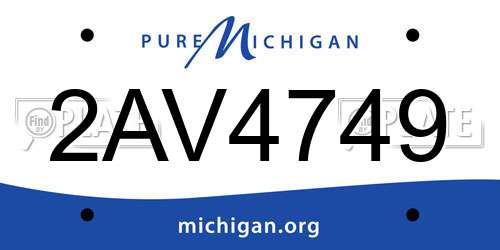2AV4749 Michigan License Plate