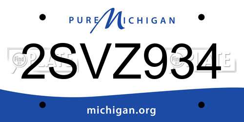 2SVZ934 Michigan License Plate