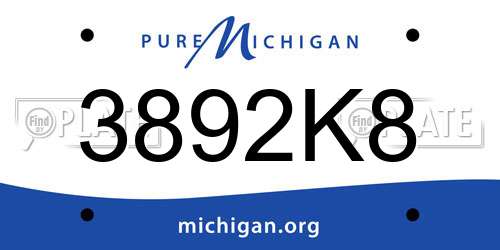 3892K8 Michigan License Plate