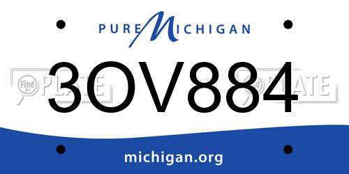 3OV884 Michigan License Plate