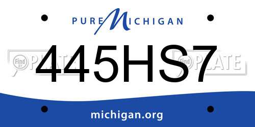 445HS7 Michigan License Plate