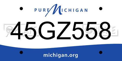 45GZ558 Michigan License Plate