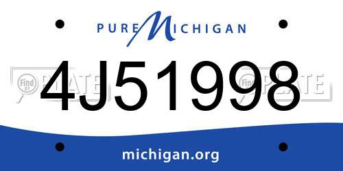 4J51998 Michigan License Plate