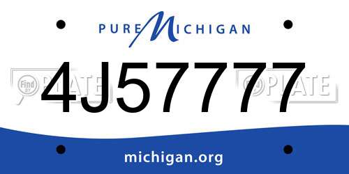 4J57777 Michigan License Plate