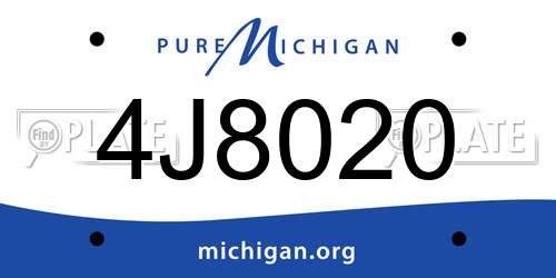 4J8020 Michigan License Plate