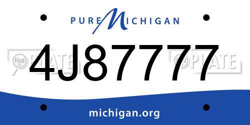 4J87777 Michigan License Plate
