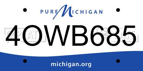 4OWB685 Michigan License Plate
