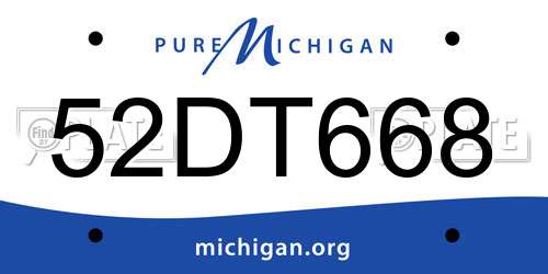 52DT668 Michigan License Plate