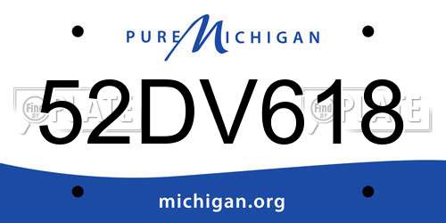 52DV618 Michigan License Plate