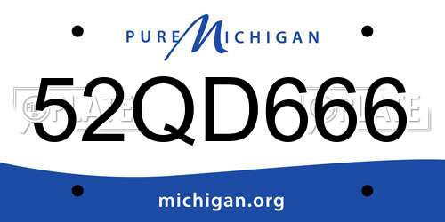 52QD666 Michigan License Plate