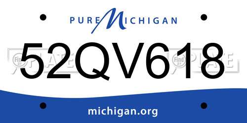 52QV618 Michigan License Plate