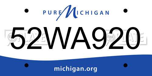 52WA920 Michigan License Plate
