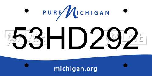 53HD292 Michigan License Plate