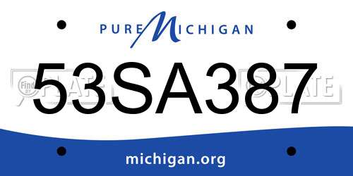53SA387 Michigan License Plate