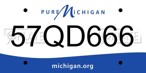 57QD666 Michigan License Plate