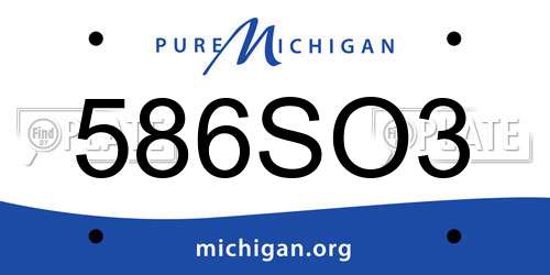 586SO3 Michigan License Plate