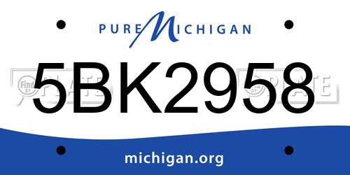 5BK2958 Michigan License Plate