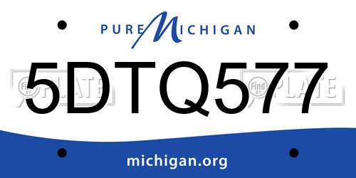 5DTQ577 Michigan License Plate