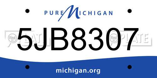 5JB8307 Michigan License Plate