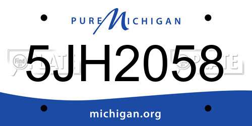 5JH2058 Michigan License Plate