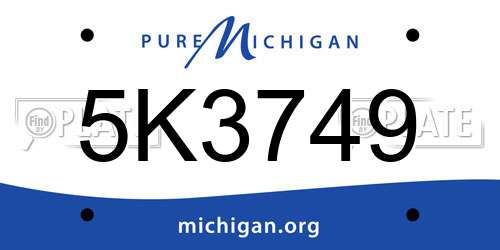 5K3749 Michigan License Plate