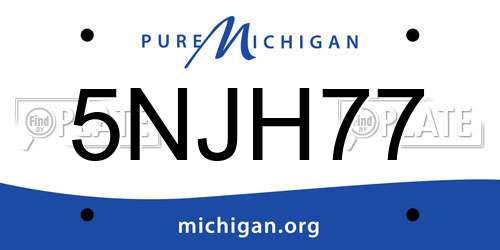 5NJH77 Michigan License Plate