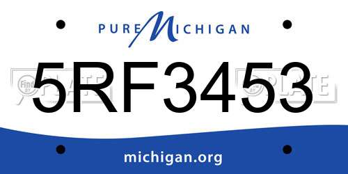 5RF3453 Michigan License Plate