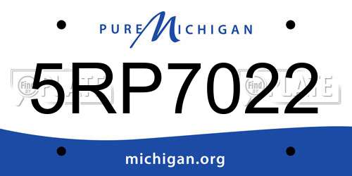 5RP7022 Michigan License Plate