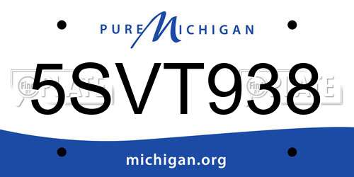 5SVT938 Michigan License Plate