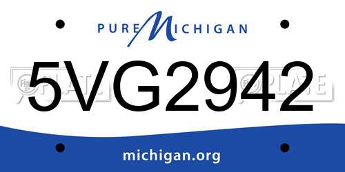 5VG2942 Michigan License Plate