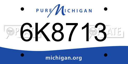 6K8713 Michigan License Plate