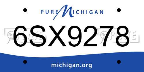 6SX9278 Michigan License Plate