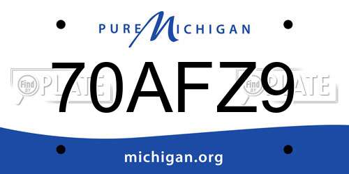70AFZ9 Michigan License Plate