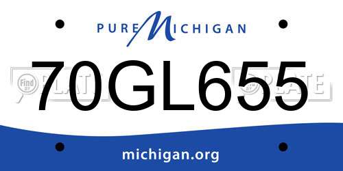70GL655 Michigan License Plate