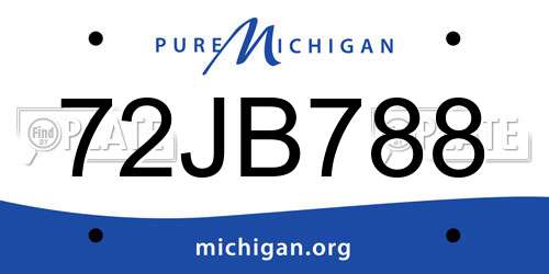 72JB788 Michigan License Plate