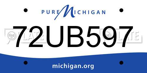 72UB597 Michigan License Plate