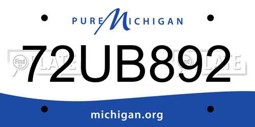 72UB892 Michigan License Plate