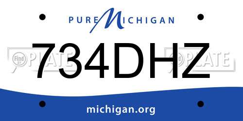 734DHZ Michigan License Plate