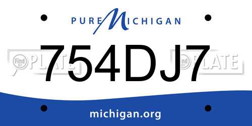 754DJ7 Michigan License Plate