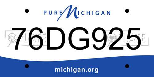 76DG925 Michigan License Plate